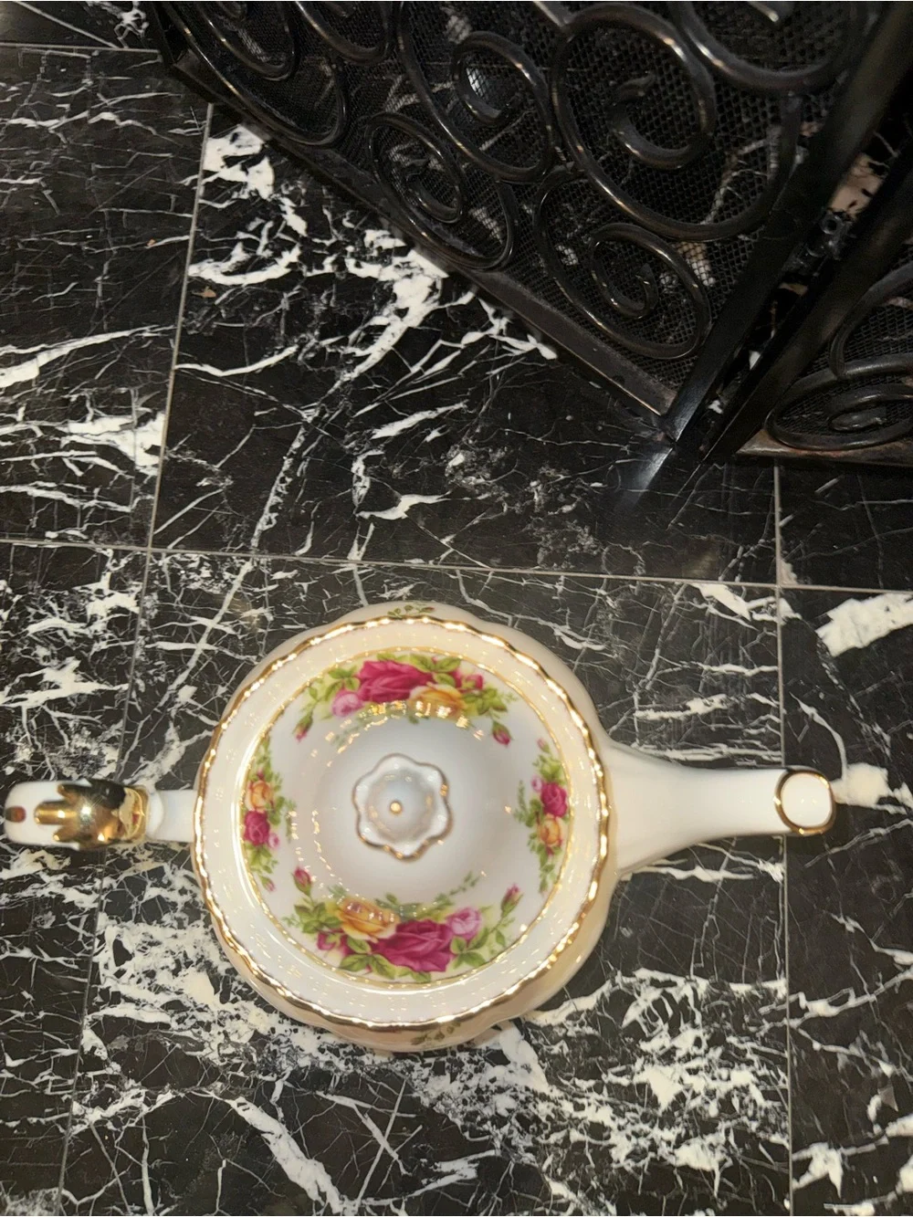 Royal Albert White Teapot with Pink and Yellow Rose Pattern